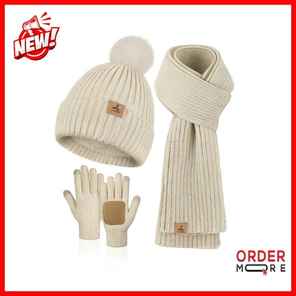 Winter Beanie Scarf Gloves Set Fleece Knitted Touchscreen Warm Accessories main image 5